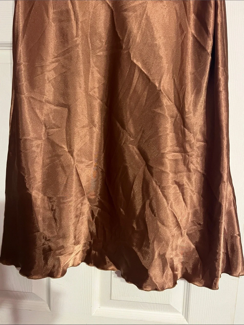 Nicole Miller Bronze Brown Satin Slip Midi Skirt - Picture 6 of 13